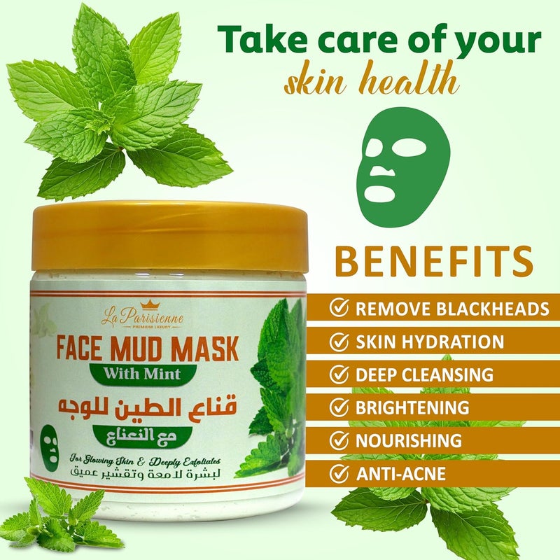 ECOLYTE+ La Parisienne Face Mud Mask with Mint - Spa Quality Exfoliating Treatment for Oily Skin, 500g - Image 3