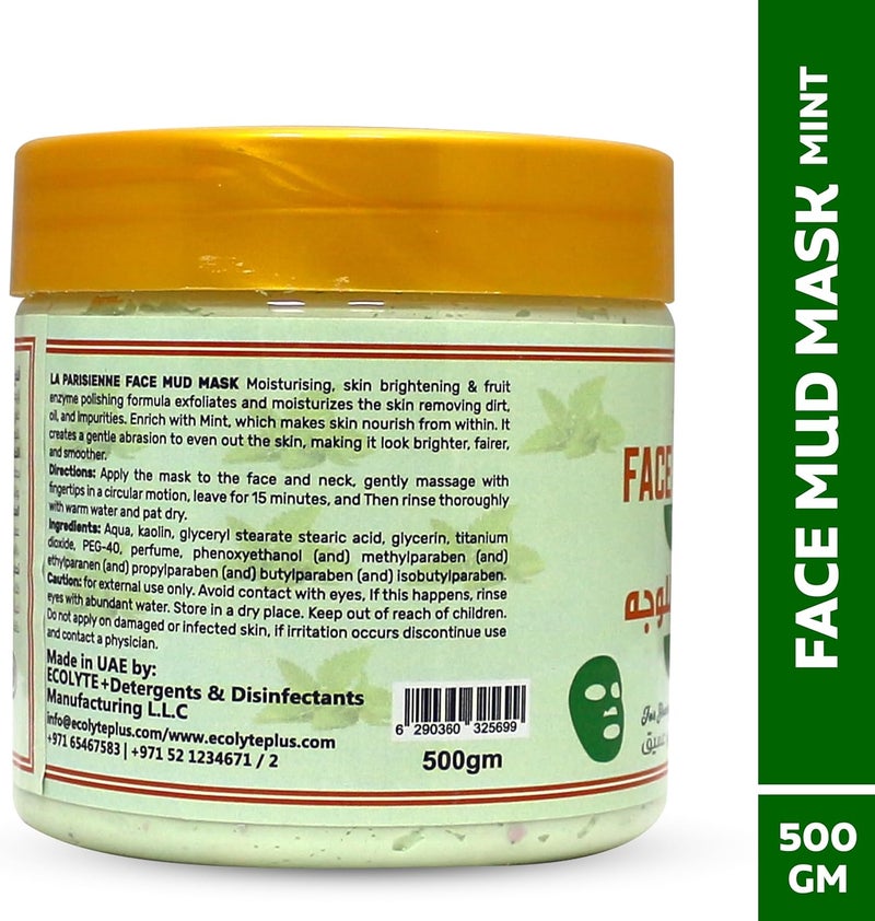 ECOLYTE+ La Parisienne Face Mud Mask with Mint - Spa Quality Exfoliating Treatment for Oily Skin, 500g - Image 2