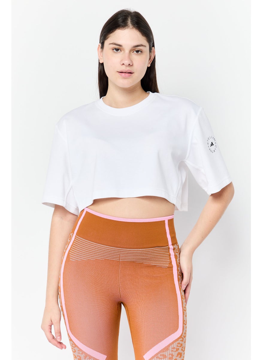 adidas By Stella McCartney - Women Sportswear Fit Short Sleeve Training Crop Top, White - Image 1