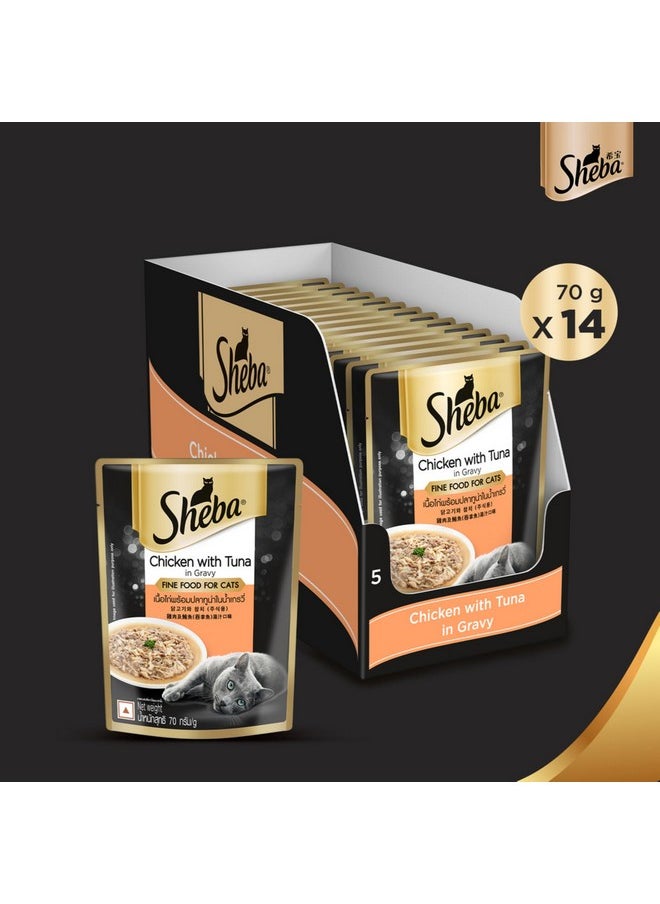 Sheba Sheba Fine Premium Adult (1+ Years) Wet Cat Food, Chicken with Tuna in Gravy, 70 g (Pack of 14), High-moisture gravy cat food for healthy hydration  - Image 2