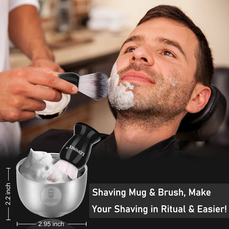 LEPONIX Shaving Kit for Men - Secret Santa Gift Set, Includes Safety Razor, Sandalwood Shaving Cream, Aftershave, Pre-shave Oil, Brush, Bowl & Apron Bib - Christmas Gifts for Him Husband Dad Stocking Stuffers - Image 4