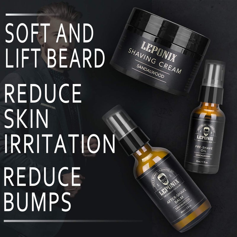 LEPONIX Shaving Kit for Men - Secret Santa Gift Set, Includes Safety Razor, Sandalwood Shaving Cream, Aftershave, Pre-shave Oil, Brush, Bowl & Apron Bib - Christmas Gifts for Him Husband Dad Stocking Stuffers - Image 3