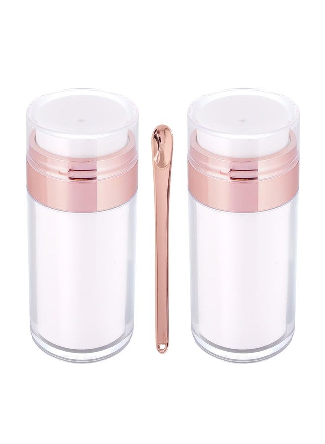 Snowso 2Pack Airless Pump Jars with Cosmetic Spatula, 3.5 oz Empty Refillable Cosmetic Air Pump Jars Bottles Airless Lotion Cream Dispenser Portable Travel Makeup Containers (Rosegold) - Image 1