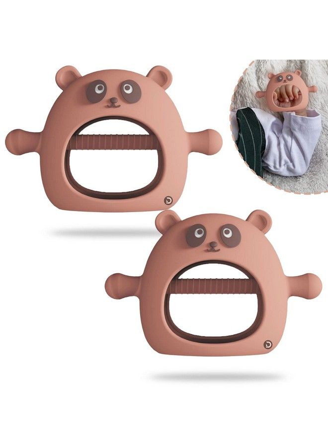 DaKos Teether Soother For New Born Teether And Soother For Baby Baby Mitten Teether Baby Chew Toys For Sucking Needs Sensory Teether Toy (Animal Shaped Panda Brown) (Pack Of2) - Image 1