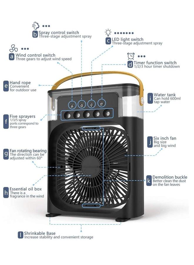 Portable Air Cooler Fan Mini Evaporative with 7 Colors LED Light 1/2/3 H Timer 3 Wind Speeds and Spray Modes for Office Home Dorm Travel(Black)  - Image 2