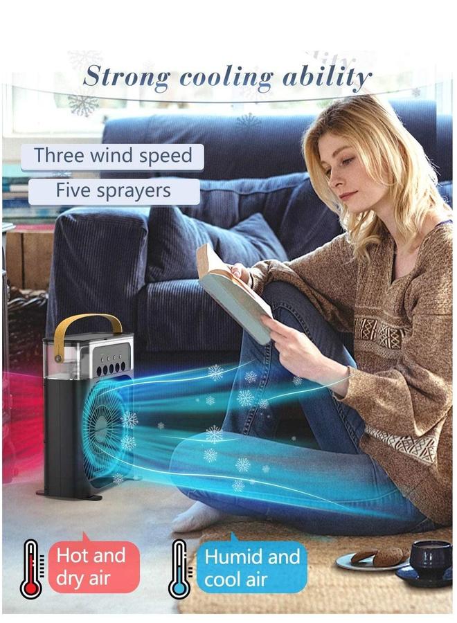 Portable Air Cooler Fan Mini Evaporative with 7 Colors LED Light 1/2/3 H Timer 3 Wind Speeds and Spray Modes for Office Home Dorm Travel(Black)  - Image 3