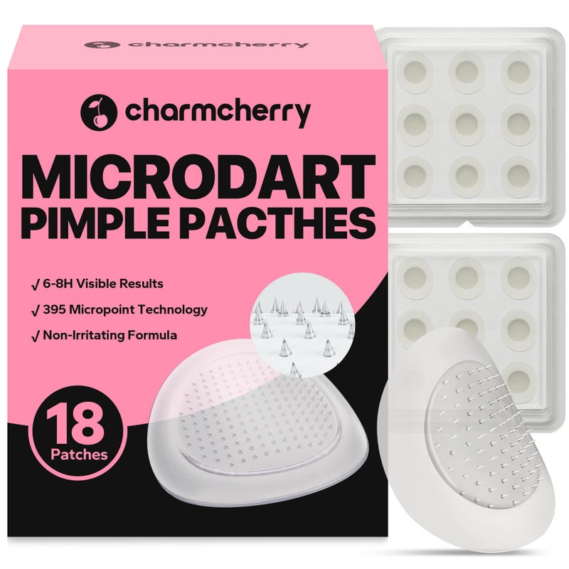 CharmCherry Pimple Patches for Face (18 Count), Microdart Acne Patches, Hydrocolloid Blemish Spot with Salicylic Acid, Fast-Acting for Early Stage Deep Pimples, Zits, Breakouts & Cystic Acne - Image 1