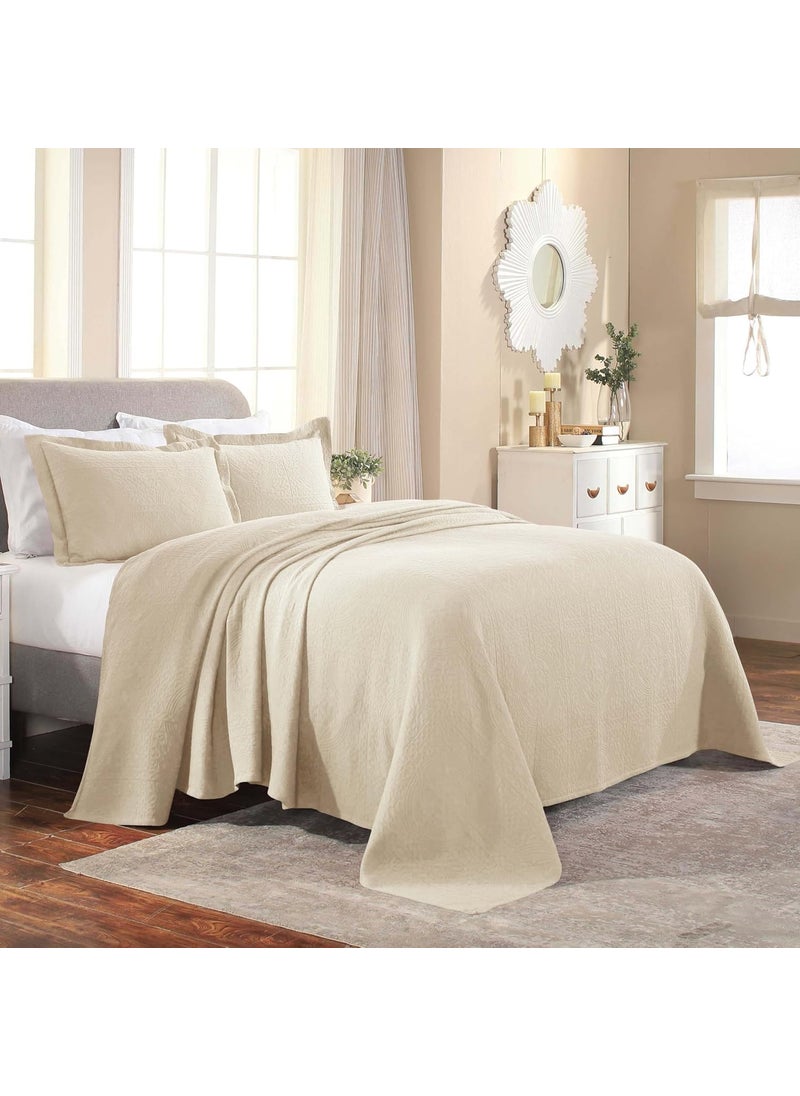 Superior Superior Cotton Fleur De Lis Bedspread Set Warm Blankets AllSeason Bedding Bedroom Decor Decorative Boho Medallion Coverlet Includes 1 Bedspread 2 Pillow Shams King Ivory 