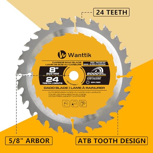 WANTTIK Dado Blade Set, 8 Inch Stacking Dado Blade, 24-Tooth with 5/8-Inch Bore - 23 Pieces for Cutting Various Wood, Plastic and Composite Materials - Image 2