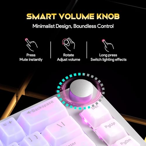 Gaozen 68% Gaming Mechanical Keyboard with RGB Backlit Wired Volume Knob Keyboard Gasket Mount with PBT Keycaps,8000 Hz Polling Rate, Hall Effect Cream Switches, Hot-Swap, for FPS Games (Cream White) - Image 4