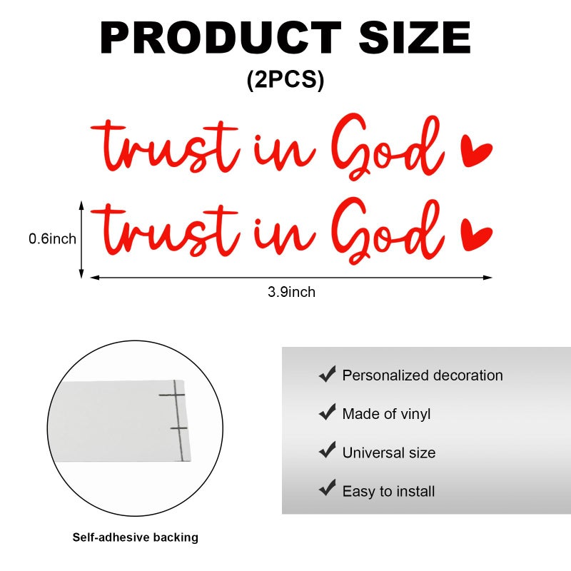 DXNQ 2 PCS Trust in God Rearview Mirror Decals, Automotive Vinyl Rear View Mirror Decorative Stickers, Waterproof Trust in God Stickers for Car Truck Laptop, Car Accessories (Red) - Image 2