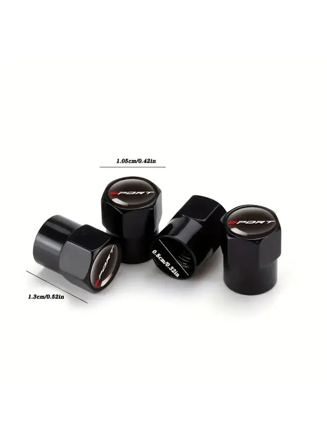 Black Aluminum Semi Hex Sport Set Of 4 Valve Caps Dust Covers Universal Air Intakes - Image 1