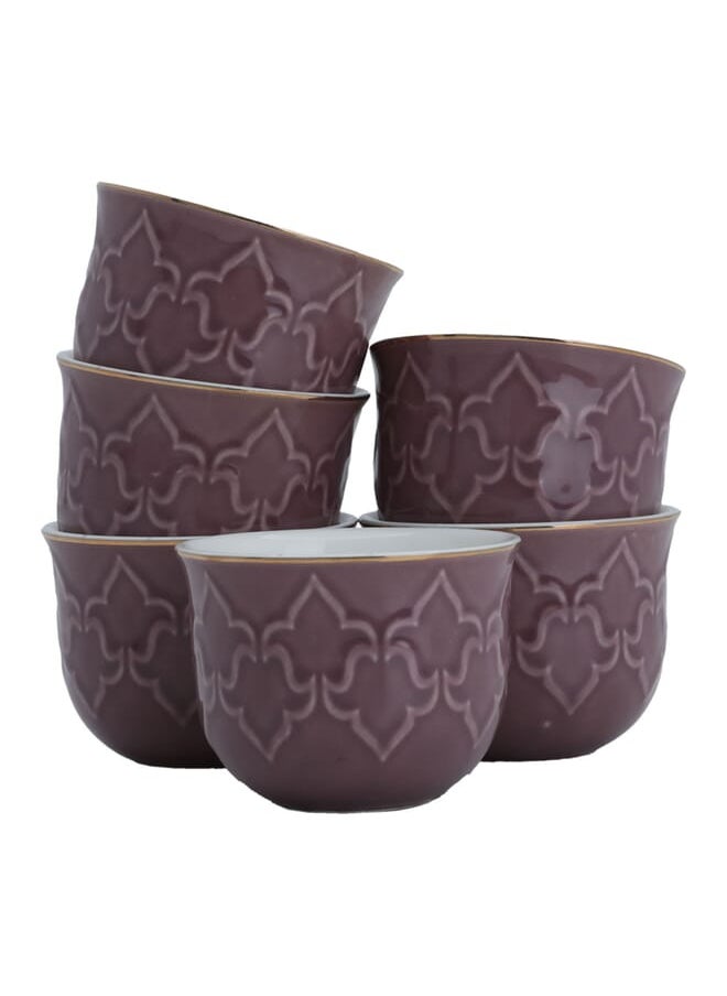 Purple porcelain Arabic coffee cups set with gold line 12 pieces 