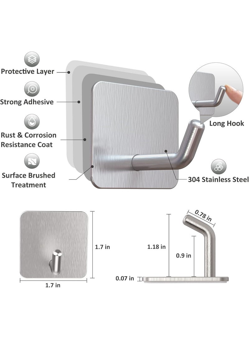 Alruht 6-Pack Heavy Duty Adhesive Hooks, Stainless Steel Waterproof No Drill Wall Hooks for Bathroom and Kitchen, Silver - Image 2