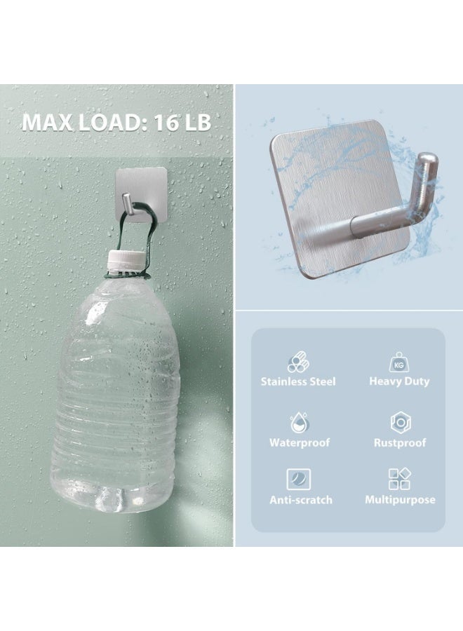 Alruht 6-Pack Heavy Duty Adhesive Hooks, Stainless Steel Waterproof No Drill Wall Hooks for Bathroom and Kitchen, Silver - Image 3