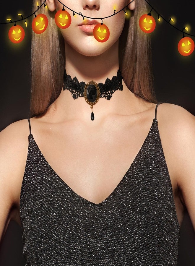 CSIYANJRY99 Gothic Choker Necklace for Women Halloween Red Crystal Vampire Choker Steampunk Lace Choker Witch Costume Accessories (Black) - Image 3