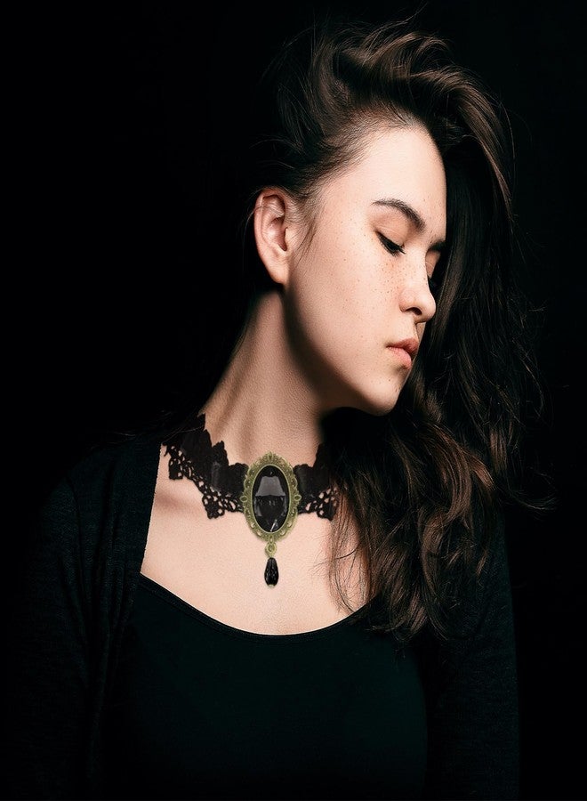 CSIYANJRY99 Gothic Choker Necklace for Women Halloween Red Crystal Vampire Choker Steampunk Lace Choker Witch Costume Accessories (Black) - Image 4