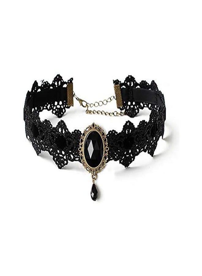 CSIYANJRY99 Gothic Choker Necklace for Women Halloween Red Crystal Vampire Choker Steampunk Lace Choker Witch Costume Accessories (Black) - Image 1