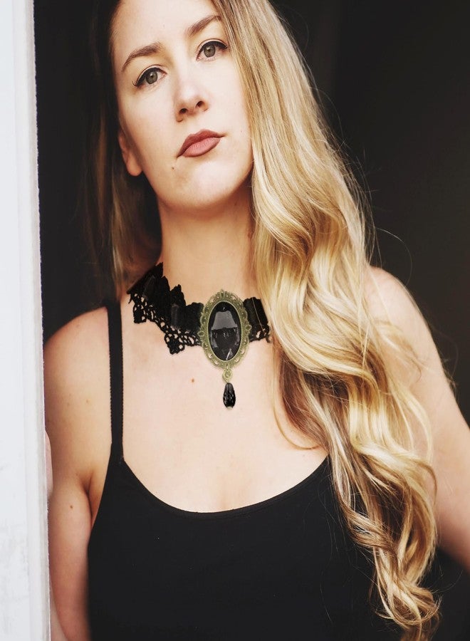CSIYANJRY99 Gothic Choker Necklace for Women Halloween Red Crystal Vampire Choker Steampunk Lace Choker Witch Costume Accessories (Black) - Image 5