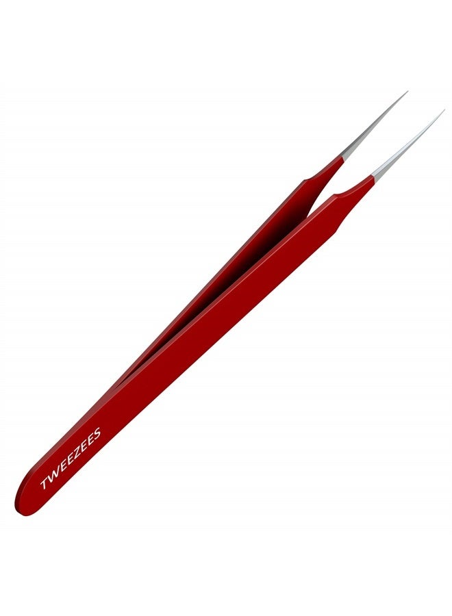 Tweezees Ingrown Hair Tweezers | Pointed Tip | Red | Precision Stainless Steel | Extra Sharp and Perfectly Aligned for Ingrown Hair Treatment & Splinter Removal For Men and Women | By Tweezees - Image 1