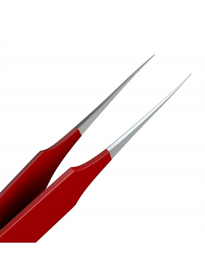 Tweezees Ingrown Hair Tweezers | Pointed Tip | Red | Precision Stainless Steel | Extra Sharp and Perfectly Aligned for Ingrown Hair Treatment & Splinter Removal For Men and Women | By Tweezees - Image 2