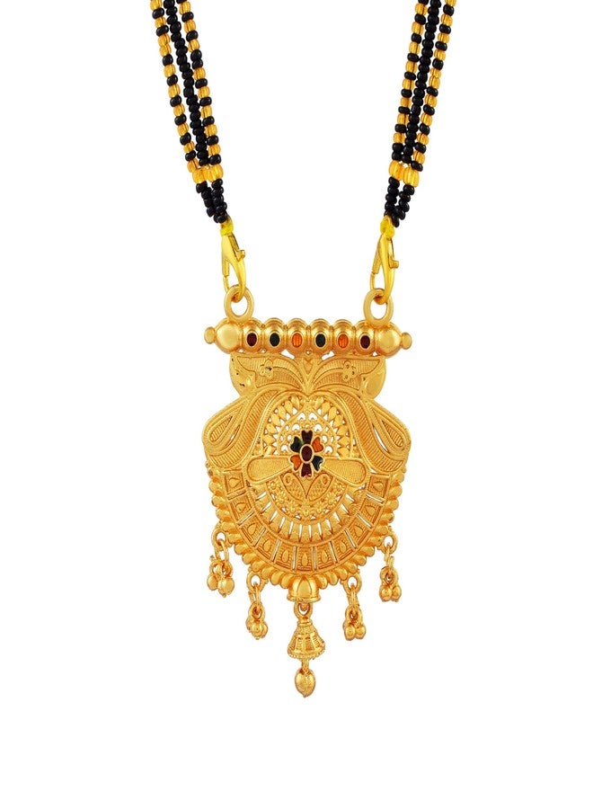 DULCI Gold Plated Traditional Round Mangalsutra Pendant for Women with Hanging Beads - Image 1