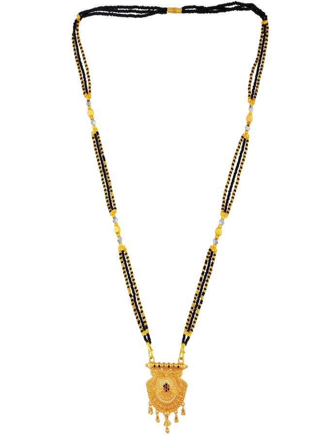 DULCI Gold Plated Traditional Round Mangalsutra Pendant for Women with Hanging Beads - Image 3