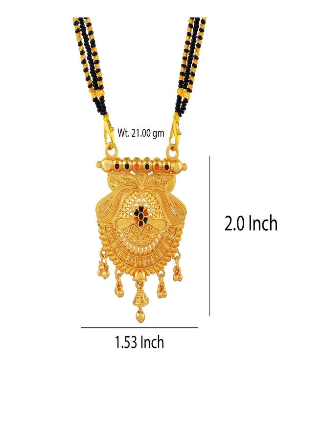 DULCI Gold Plated Traditional Round Mangalsutra Pendant for Women with Hanging Beads - Image 2