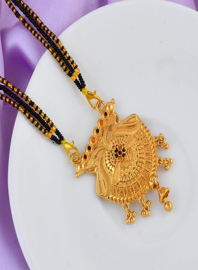 DULCI Gold Plated Traditional Round Mangalsutra Pendant for Women with Hanging Beads - Image 4