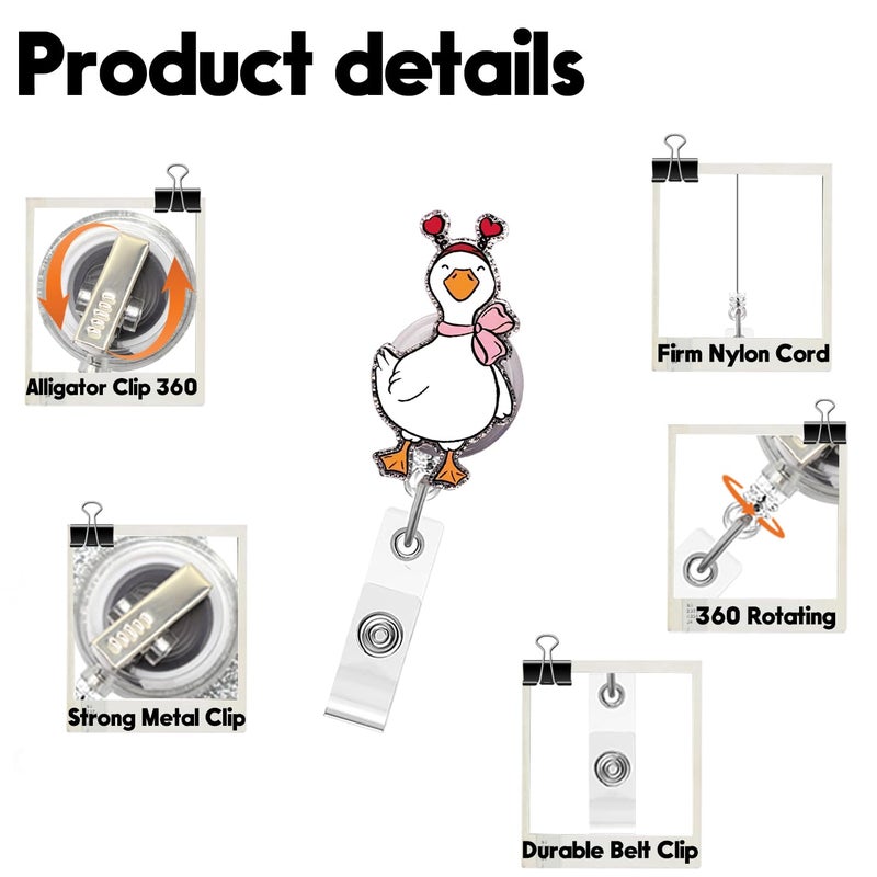 OFDNE Valentines Badge Reel,Cute Goose Acrylic Badge for ID Card Badge,Funny Telescoping Retractable Badge Holder Alligator Clip Accessories for Nurse,Medical Worker,Nursing Student,Teacher - Image 2
