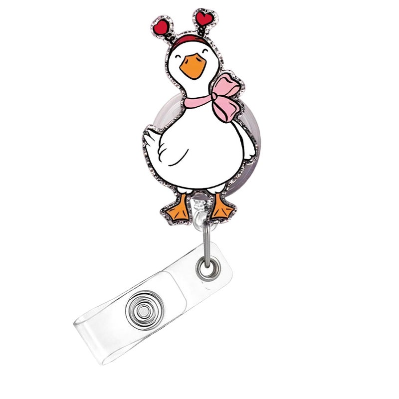 OFDNE Valentines Badge Reel,Cute Goose Acrylic Badge for ID Card Badge,Funny Telescoping Retractable Badge Holder Alligator Clip Accessories for Nurse,Medical Worker,Nursing Student,Teacher - Image 1
