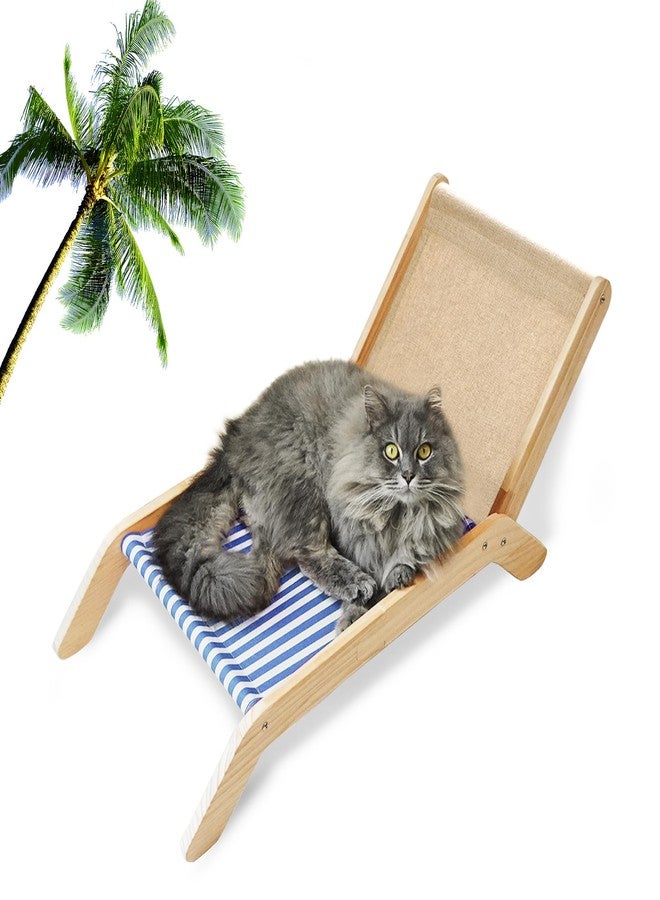 PETKARAY Cat Chair, Beach Theme Cat Hammock Bed, Raised Bed, Mini Beach Chair, Cute Lounger for Indoor Kittens - Image 1