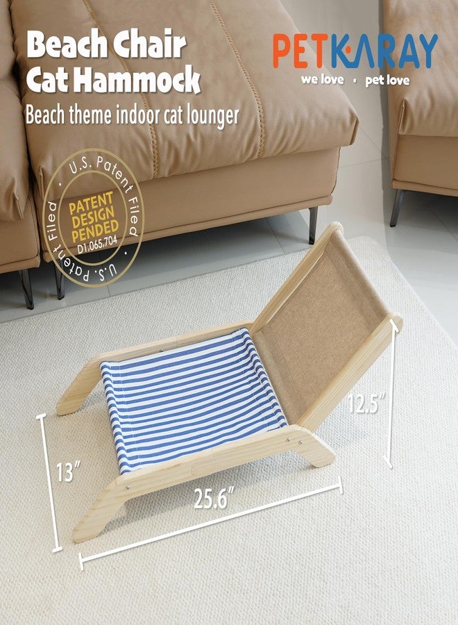 PETKARAY Cat Chair, Beach Theme Cat Hammock Bed, Raised Bed, Mini Beach Chair, Cute Lounger for Indoor Kittens - Image 2
