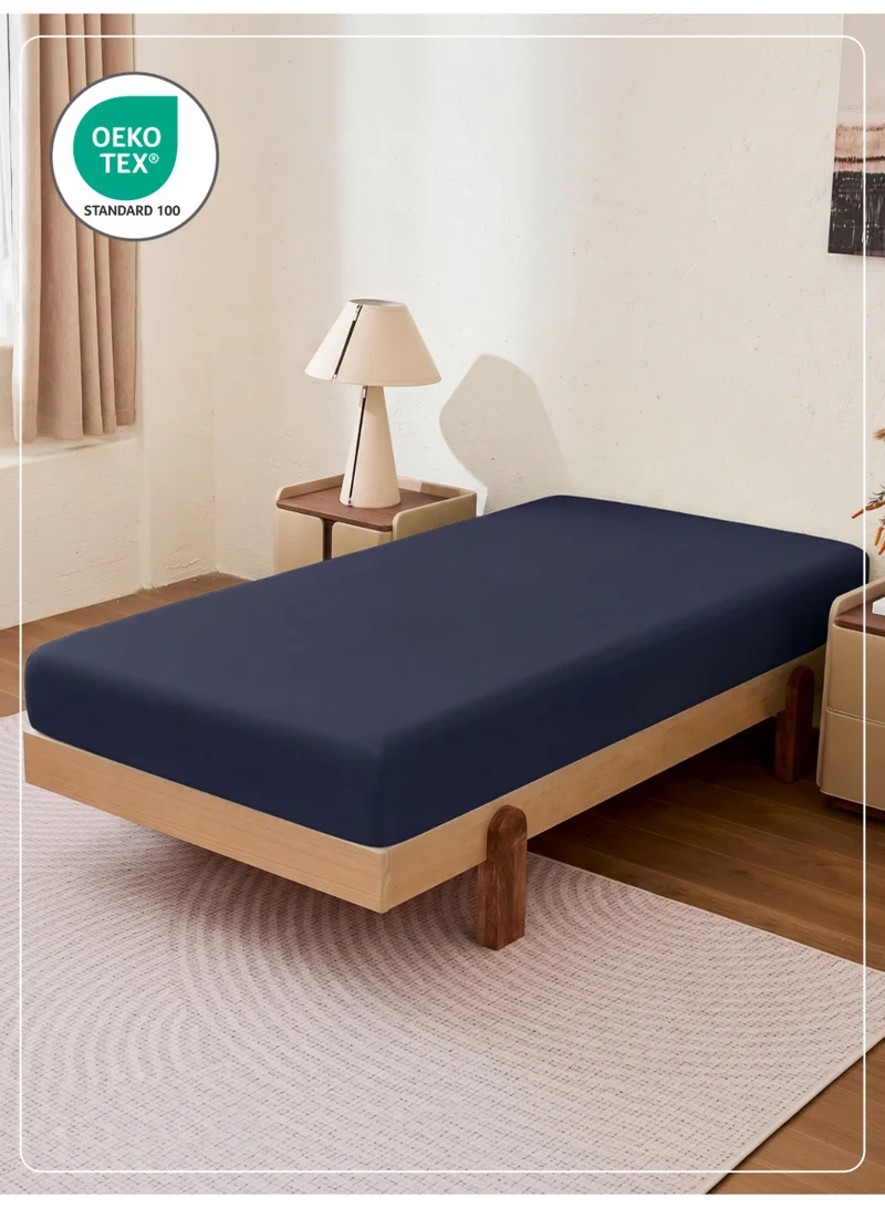 Donetella Navy Blazer 1 Pcs Twin Fitted Sheet 120x200 cm | OEKO-TEX Certified Brushed Microfiber Deep Pocket Sheet with All Around Elastic | Ultra Soft, Wrinkle Resistant, Easy Care, Safe for Sensitive Skin  | Best Price UAE