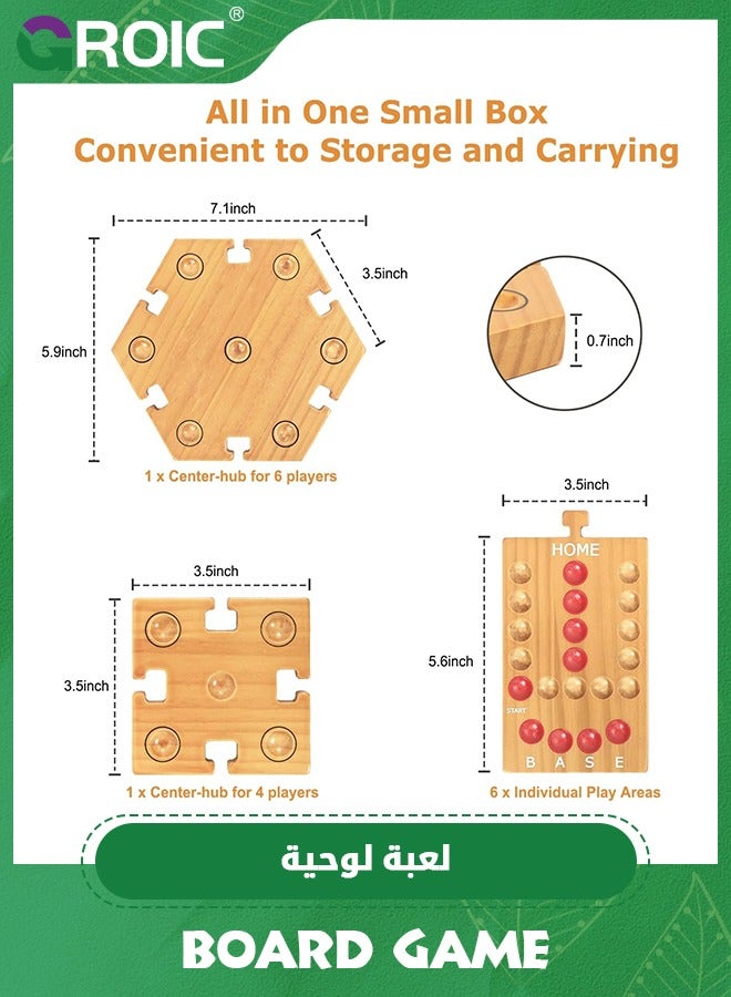 GROIC Marble Board Game,Jackaroo Board Game,Ludo Board Game, Fast Track Game,Wooden Board Game for 4 and 6 Players, Portable Original Marble Game with 24 Marbles 12 Dice for Family Friends Party Game - Image 3