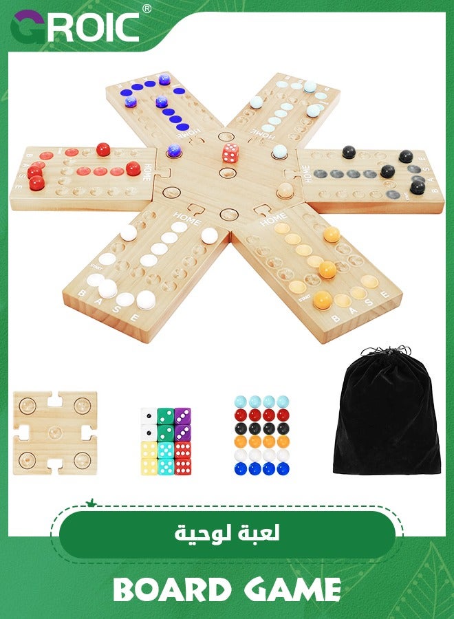 GROIC Marble Board Game,Jackaroo Board Game,Ludo Board Game, Fast Track Game,Wooden Board Game for 4 and 6 Players, Portable Original Marble Game with 24 Marbles 12 Dice for Family Friends Party Game - Image 1
