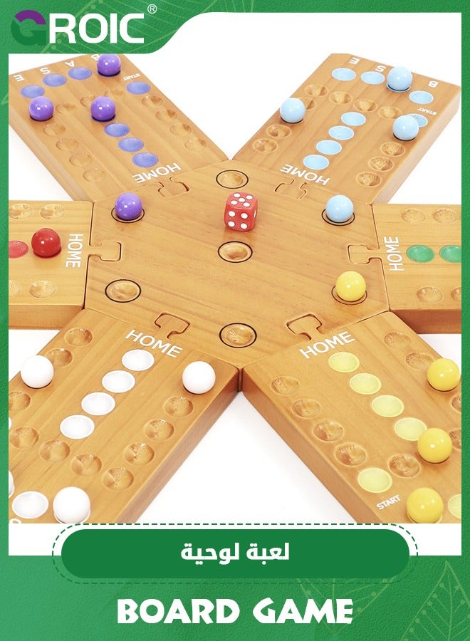 GROIC Marble Board Game,Jackaroo Board Game,Ludo Board Game, Fast Track Game,Wooden Board Game for 4 and 6 Players, Portable Original Marble Game with 24 Marbles 12 Dice for Family Friends Party Game - Image 5
