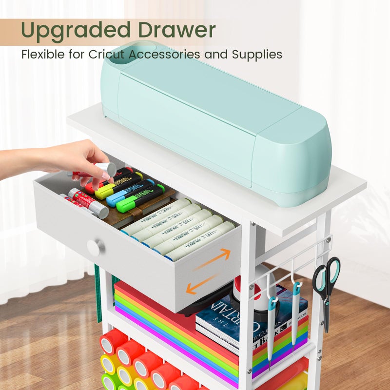 Snughome Craft Cart Compatible with Cricut Maker, Craft Organizers and Storage Table for Cricut Cart with Wheels, Drawer and 28 Vinyl Roll Holders, White, 23.6"(L) x 9.5"(D) x 31.7"(H) - Image 5