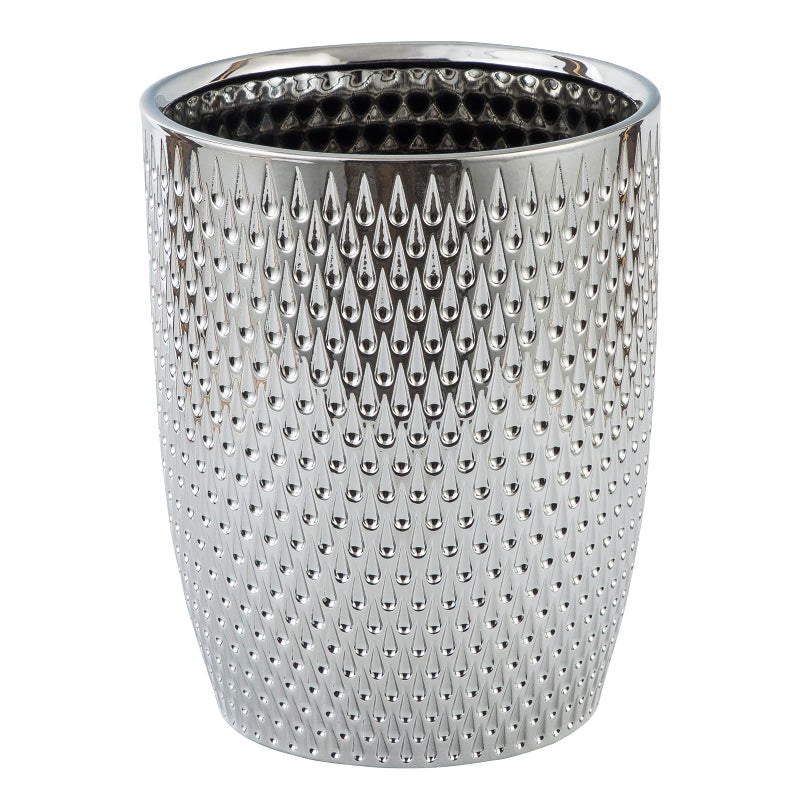 Modern Round Silver Small Trash Can Wastebasket Garbage Container Bin for Bathrooms Powder Rooms Kitchens Home Offices Durable Ceramics Round