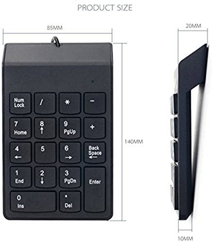 SPIN CART USB Numeric Keypad Portable Slim Mini Number Pad for Laptop Desktop Computer PC, Full Size 18 Key, Big Print Letters - Black - Image 3