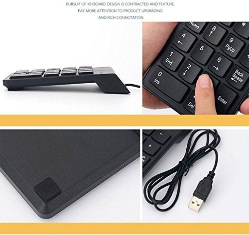SPIN CART USB Numeric Keypad Portable Slim Mini Number Pad for Laptop Desktop Computer PC, Full Size 18 Key, Big Print Letters - Black - Image 5