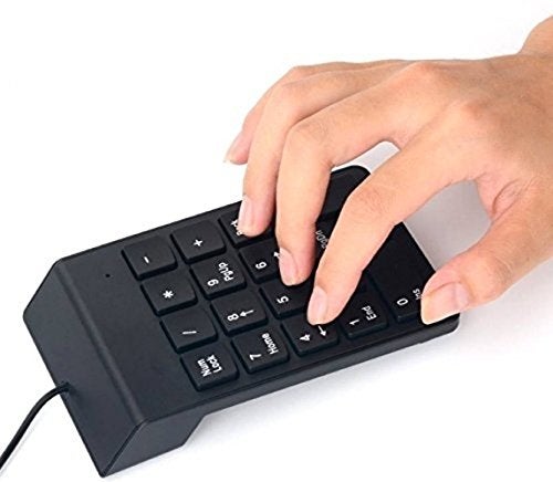 SPIN CART USB Numeric Keypad Portable Slim Mini Number Pad for Laptop Desktop Computer PC, Full Size 18 Key, Big Print Letters - Black - Image 2