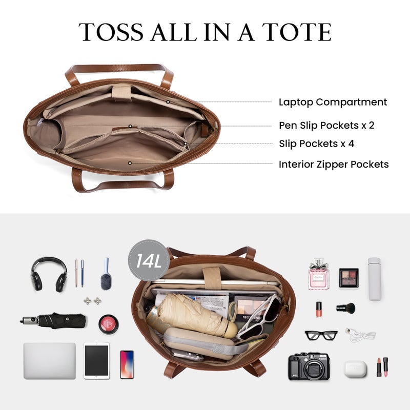 befen Genuine Leather Work Tote Bags For Women Large Tote Bag With Zipper Real Leather Purse With Compartment Vintage Handbags Womens Designer Shoulder And Handbags For Travel Everyday - Image 5