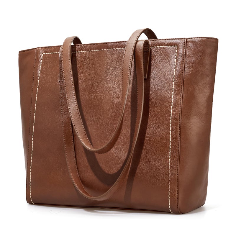 befen Genuine Leather Work Tote Bags For Women Large Tote Bag With Zipper Real Leather Purse With Compartment Vintage Handbags Womens Designer Shoulder And Handbags For Travel Everyday - Image 1