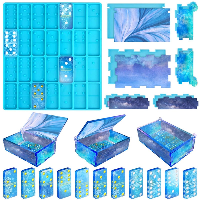Vakoo Domino Molds for Epoxy Resin, Thickened Silicone Molds for Resin Casting, with Large Capacity Box Mold - Blue - Image 1