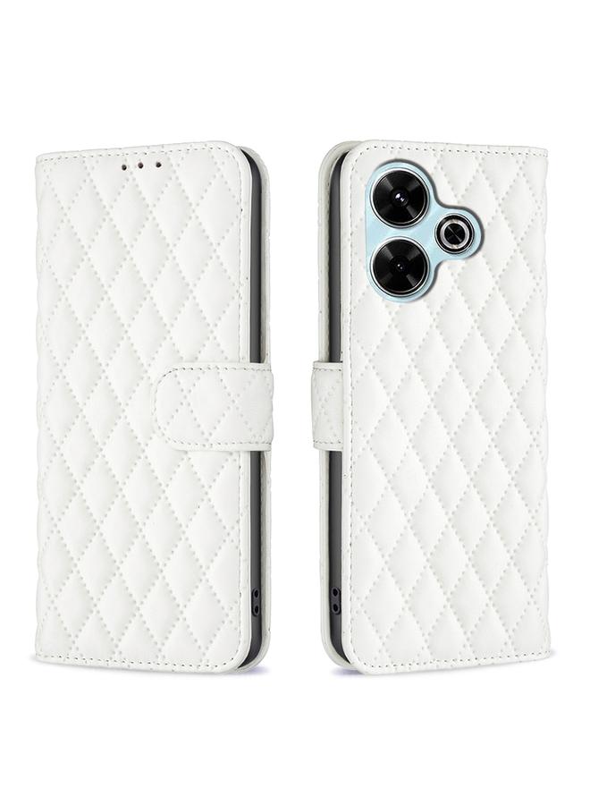The Bros Case For Xiaomi Poco M6 4G / Redmi 13 4G Diamond Lattice Wallet Flip Leather Phone Case
