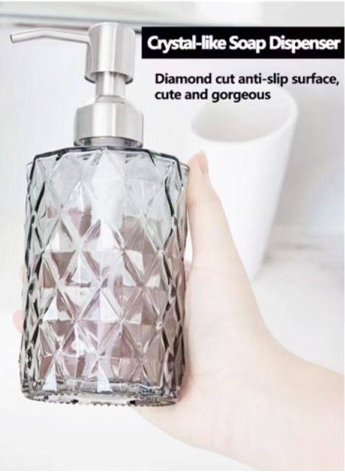 2-Piece Lotion Dispenser Liquid Soap Dispenser Press Hand Sanitizer Container Glass/Plastic 17.6x 7.4 Centimeter