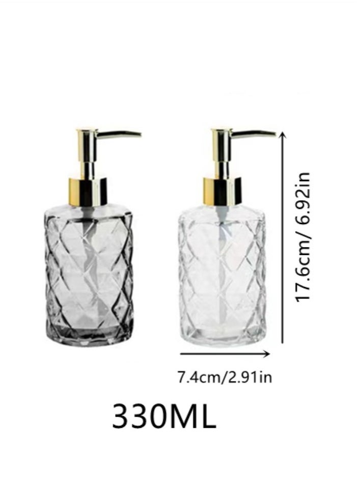 2-Piece Lotion Dispenser Liquid Soap Dispenser Press Hand Sanitizer Container Glass/Plastic 17.6x 7.4 Centimeter
