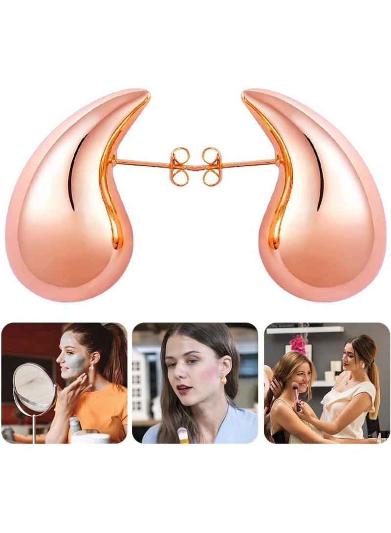 SOLARAE أقراط ذهبية وردية، خفيفة الوزن على شكل قطرة ماء، حلقات مفتوحة مجوفة، أقراط دراسية مضادة للحساسية للنساء، هدايا عيد ميلاد للنساء - Image 2