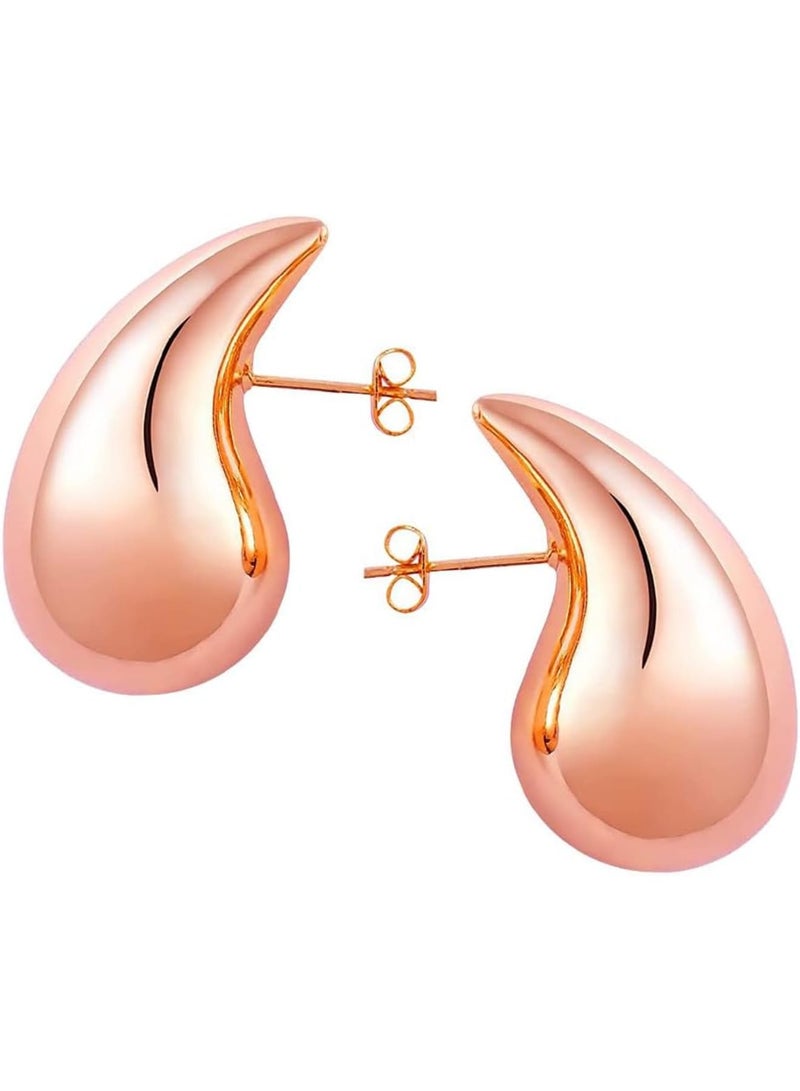 SOLARAE أقراط ذهبية وردية، خفيفة الوزن على شكل قطرة ماء، حلقات مفتوحة مجوفة، أقراط دراسية مضادة للحساسية للنساء، هدايا عيد ميلاد للنساء - Image 1